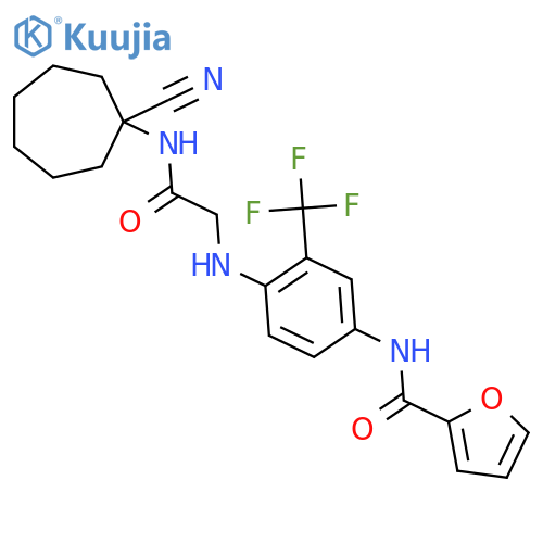 N-[4-({[(1-cyanocycloheptyl)carbamoyl]methyl}amino)-3-(trifluoromethyl)phenyl]furan-2-carboxamide structure
