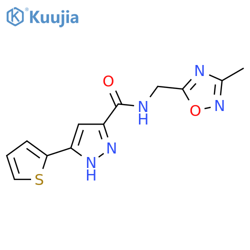 N-(3-methyl-1,2,4-oxadiazol-5-yl)methyl-3-(thiophen-2-yl)-1H-pyrazole-5-carboxamide structure
