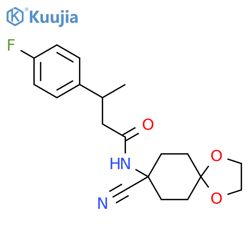 N-{8-cyano-1,4-dioxaspiro[4.5]decan-8-yl}-3-(4-fluorophenyl)butanamide structure