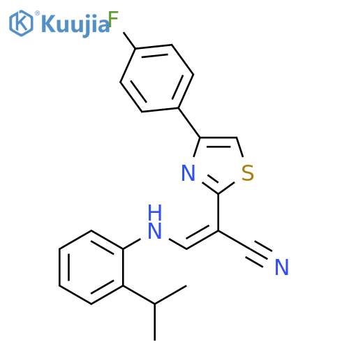 (2Z)-2-[4-(4-fluorophenyl)-1,3-thiazol-2-yl]-3-{[2-(propan-2-yl)phenyl]amino}prop-2-enenitrile structure