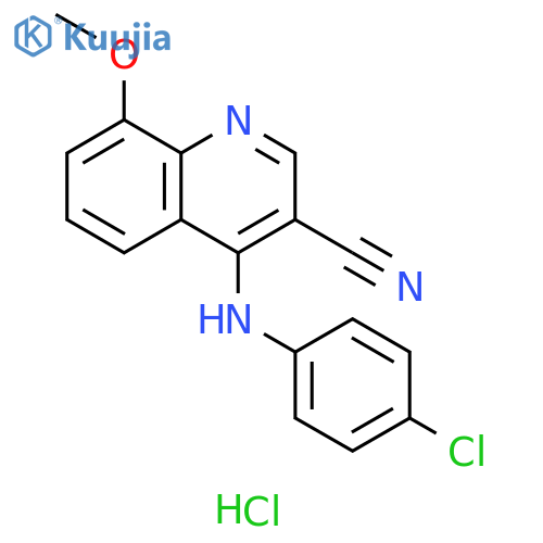 4-[(4-chlorophenyl)amino]-8-methoxyquinoline-3-carbonitrile hydrochloride structure