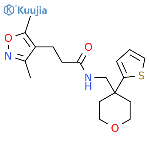 3-(3,5-dimethyl-1,2-oxazol-4-yl)-N-{4-(thiophen-2-yl)oxan-4-ylmethyl}propanamide structure