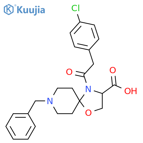 8-Benzyl-4-[2-(4-chlorophenyl)acetyl]-1-oxa-4,8-diazaspiro[4.5]decane-3-carboxylic acid structure