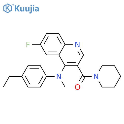 N-[(4-ethylphenyl)methyl]-6-fluoro-3-(piperidine-1-carbonyl)quinolin-4-amine structure