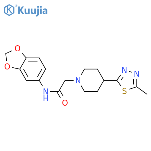 N-(2H-1,3-benzodioxol-5-yl)-2-[4-(5-methyl-1,3,4-thiadiazol-2-yl)piperidin-1-yl]acetamide structure