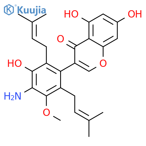 3-[4-amino-3-hydroxy-5-methoxy-2,6-bis(3-methylbut-2-en-1-yl)phenyl]-5,7-dihydroxy-4H-chromen-4-one structure
