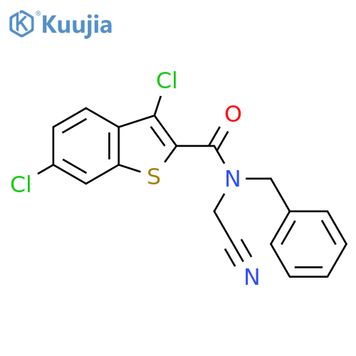 N-benzyl-3,6-dichloro-N-(cyanomethyl)-1-benzothiophene-2-carboxamide structure