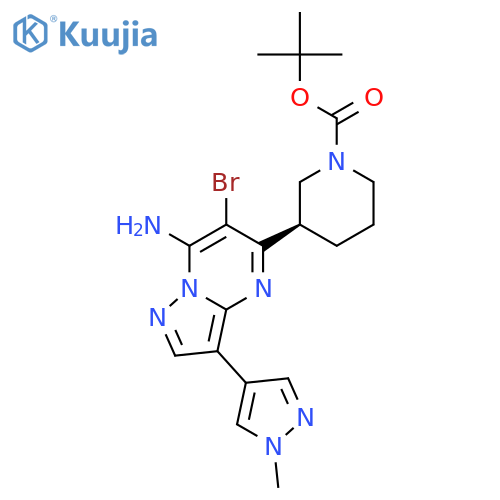 (R)-tert-butyl 3-(7-amino-6-bromo-3-(1-methyl-1H-pyrazol-4-yl)pyrazolo[1,5-a]pyrimidin-5-yl)piperidine-1-carboxylate structure