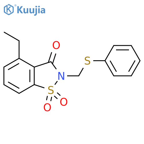 1,2-Benzisothiazol-3(2H)-one, 4-ethyl-2-[(phenylthio)methyl]-,1,1-dioxide structure