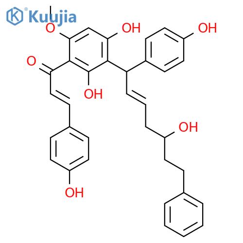 (2E)-1-{2,4-dihydroxy-3-[(1R,2E,5R)-5-hydroxy-1-(4-hydroxyphenyl)-7-phenyl-2-hepten-1-yl]-6-methoxyphenyl}-3-(4-hydroxyphenyl)-2-propen-1-one structure