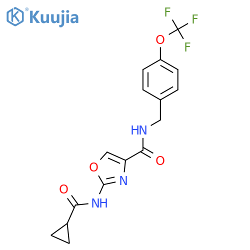 2-cyclopropaneamido-N-{4-(trifluoromethoxy)phenylmethyl}-1,3-oxazole-4-carboxamide structure