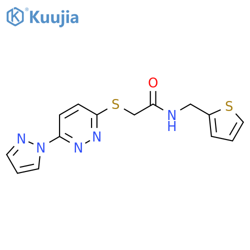 2-{6-(1H-pyrazol-1-yl)pyridazin-3-ylsulfanyl}-N-(thiophen-2-yl)methylacetamide structure