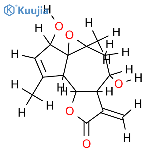 2alpha,8alpha-dihydroxy-1alpha,10alpha-epoxyguaia-3,11(13)-diene-12,6alpha-olide structure