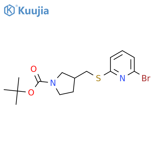 3-(6-Bromo-pyridin-2-ylsulfanylmethyl)-pyrrolidine-1-carboxylic acid tert-butyl ester structure