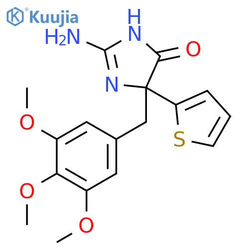 2-amino-5-(thiophen-2-yl)-5-[(3,4,5-trimethoxyphenyl)methyl]-4,5-dihydro-1H-imidazol-4-one structure