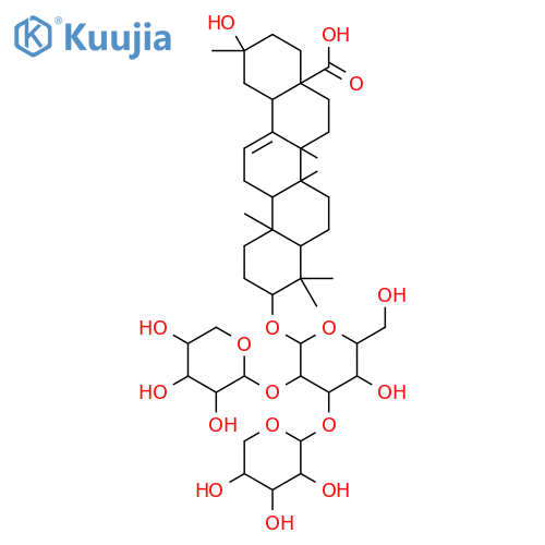 30-Norolean-12-en-28-oicacid, 3-[(O-a-L-arabinopyranosyl-(1&reg;3)-O-[b-D-xylopyranosyl-(1&reg;2)]-b-D-glucopyranosyl)oxy]-20-hydroxy-, (3b,20a)- (9CI) structure