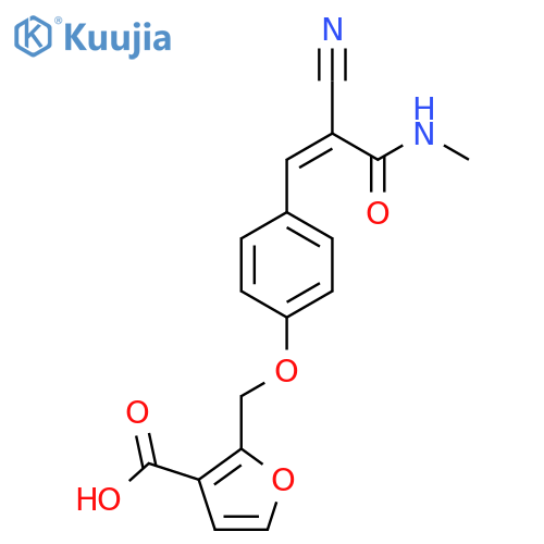2-({4-[2-Cyano-2-(methylcarbamoyl)eth-1-en-1-yl]phenoxy}methyl)furan-3-carboxylic acid structure