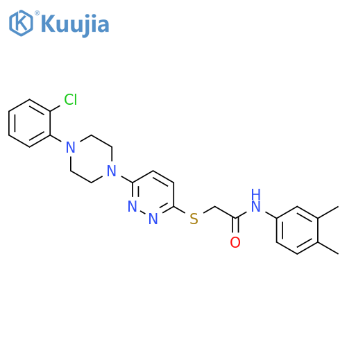 2-({6-[4-(2-chlorophenyl)piperazin-1-yl]pyridazin-3-yl}sulfanyl)-N-(3,4-dimethylphenyl)acetamide structure