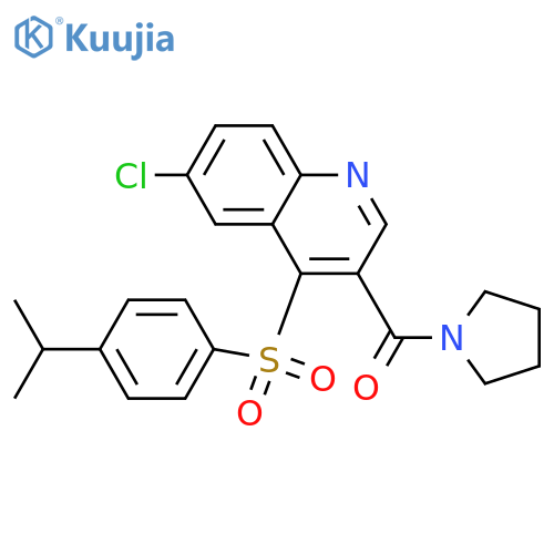 6-chloro-4-[4-(propan-2-yl)benzenesulfonyl]-3-(pyrrolidine-1-carbonyl)quinoline structure