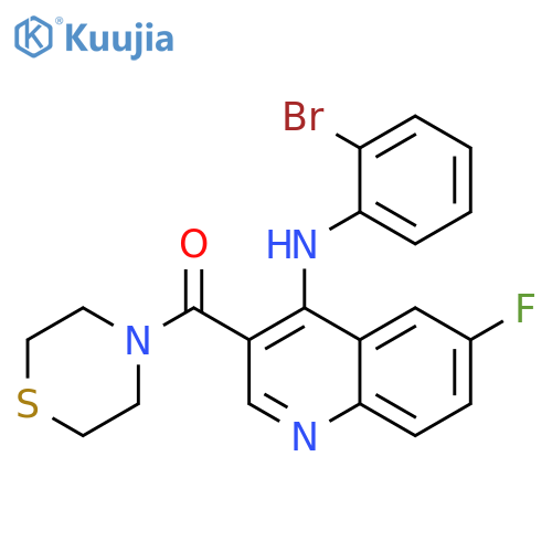 N-(2-bromophenyl)-6-fluoro-3-(thiomorpholine-4-carbonyl)quinolin-4-amine structure