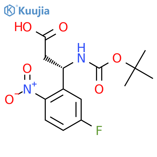 (3S)-3-{(tert-butoxy)carbonylamino}-3-(5-fluoro-2-nitrophenyl)propanoic acid structure