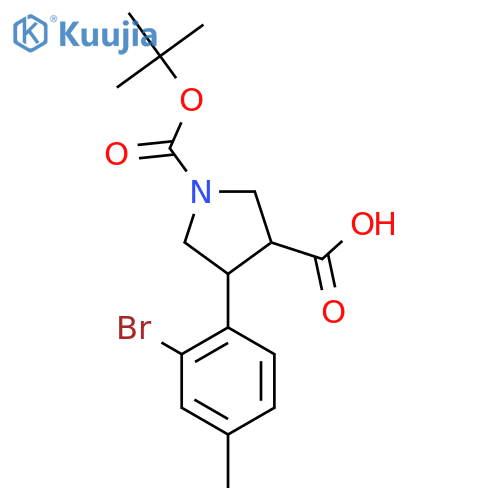 4-(2-bromo-4-methylphenyl)-1-(tert-butoxy)carbonylpyrrolidine-3-carboxylic acid structure