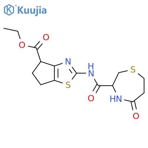 ethyl 2-(5-oxo-1,4-thiazepane-3-amido)-4H,5H,6H-cyclopenta[d][1,3]thiazole-4-carboxylate structure