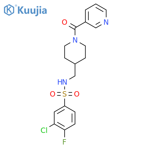 3-chloro-4-fluoro-N-{1-(pyridine-3-carbonyl)piperidin-4-ylmethyl}benzene-1-sulfonamide structure