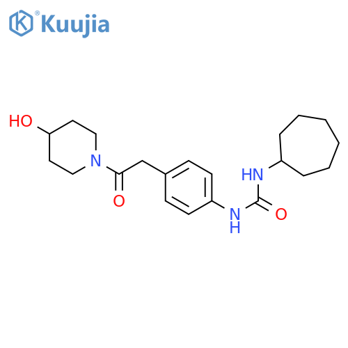 1-cycloheptyl-3-{4-[2-(4-hydroxypiperidin-1-yl)-2-oxoethyl]phenyl}urea structure