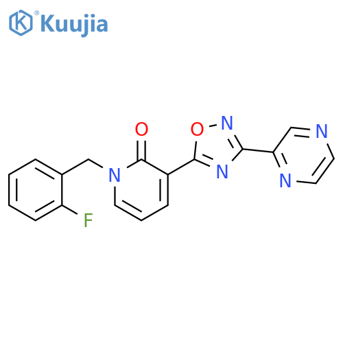 1-(2-fluorophenyl)methyl-3-3-(pyrazin-2-yl)-1,2,4-oxadiazol-5-yl-1,2-dihydropyridin-2-one structure