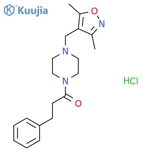 1-{4-(3,5-dimethyl-1,2-oxazol-4-yl)methylpiperazin-1-yl}-3-phenylpropan-1-one hydrochloride structure