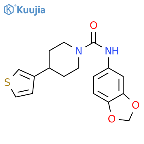N-(2H-1,3-benzodioxol-5-yl)-4-(thiophen-3-yl)piperidine-1-carboxamide structure