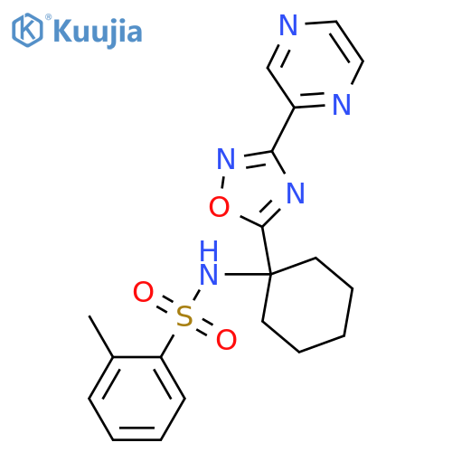 2-methyl-N-{1-3-(pyrazin-2-yl)-1,2,4-oxadiazol-5-ylcyclohexyl}benzene-1-sulfonamide structure