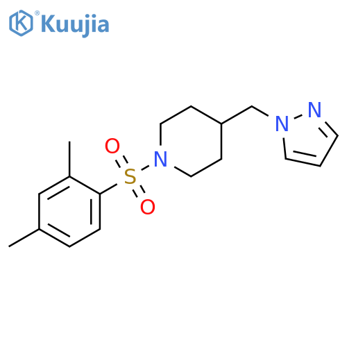1-(2,4-dimethylbenzenesulfonyl)-4-(1H-pyrazol-1-yl)methylpiperidine structure