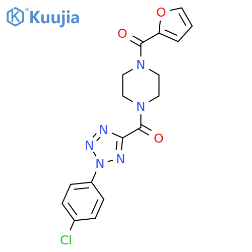 1-2-(4-chlorophenyl)-2H-1,2,3,4-tetrazole-5-carbonyl-4-(furan-2-carbonyl)piperazine structure