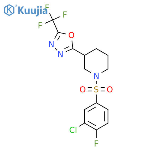 1-(3-chloro-4-fluorobenzenesulfonyl)-3-5-(trifluoromethyl)-1,3,4-oxadiazol-2-ylpiperidine structure