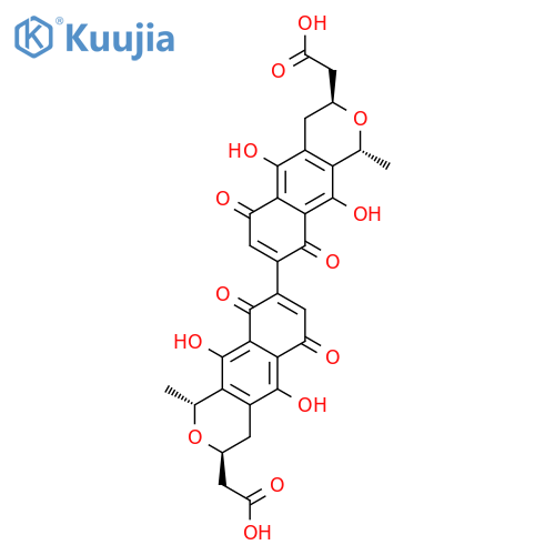[8,8'-Bi-1H-naphtho[2,3-c]pyran]-3,3'-diaceticacid,3,3',4,4',5,5',10,10'-octahydro-6,6',9,9'-tetrahydroxy-1,1'-dimethyl-5,5',10,10'-tetraoxo-,(1R,1'R,3S,3'S)- structure