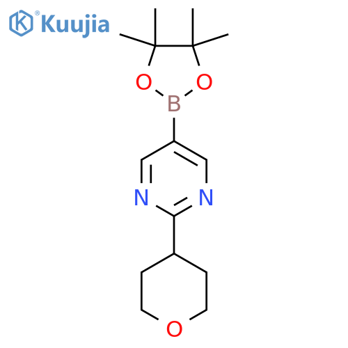 2-(tetrahydro-2H-pyran-4-yl)-5-(4,4,5,5-tetramethyl-1,3,2-dioxaborolan-2-yl)pyrimidine structure