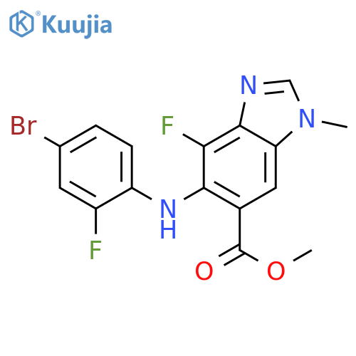 methyl 5-[(4-bromo-2-fluorophenyl)amino]-4-fluoro-1-methyl-1H-1,3-benzodiazole-6-carboxylate structure