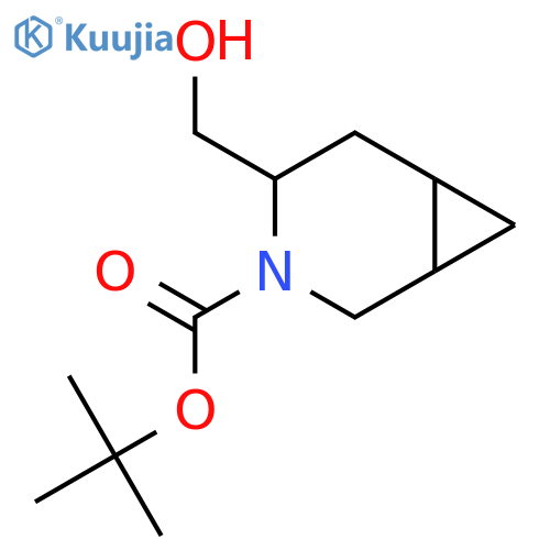 tert-butyl 4-(hydroxymethyl)-3-aza-bicyclo[4.1.0]heptane-3-carboxylate structure