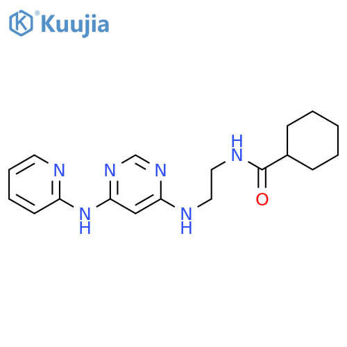 N-[2-({6-[(pyridin-2-yl)amino]pyrimidin-4-yl}amino)ethyl]cyclohexanecarboxamide structure