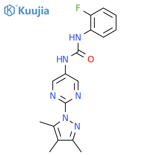 1-(2-fluorophenyl)-3-2-(3,4,5-trimethyl-1H-pyrazol-1-yl)pyrimidin-5-ylurea structure