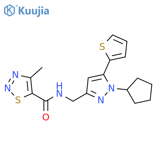 N-{[1-cyclopentyl-5-(thiophen-2-yl)-1H-pyrazol-3-yl]methyl}-4-methyl-1,2,3-thiadiazole-5-carboxamide structure