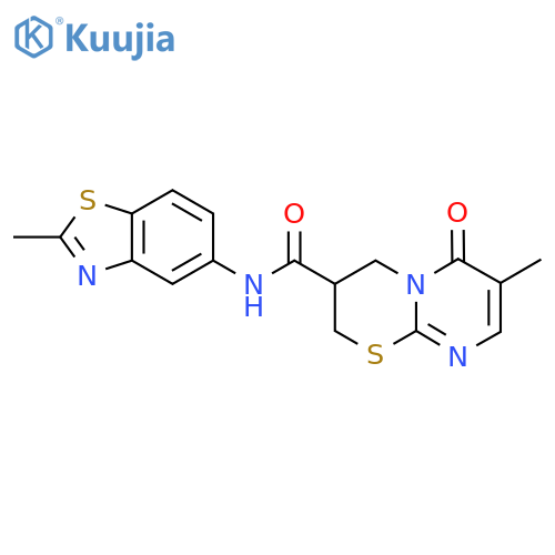 7-methyl-N-(2-methyl-1,3-benzothiazol-5-yl)-6-oxo-2H,3H,4H,6H-pyrimido2,1-b1,3thiazine-3-carboxamide structure