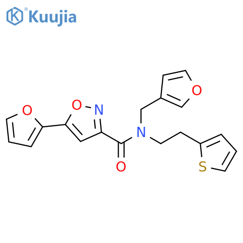 5-(furan-2-yl)-N-(furan-3-yl)methyl-N-2-(thiophen-2-yl)ethyl-1,2-oxazole-3-carboxamide structure