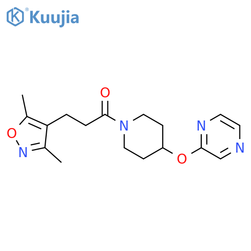 3-(3,5-dimethyl-1,2-oxazol-4-yl)-1-[4-(pyrazin-2-yloxy)piperidin-1-yl]propan-1-one structure