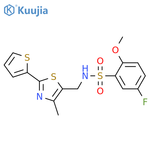 5-fluoro-2-methoxy-N-{4-methyl-2-(thiophen-2-yl)-1,3-thiazol-5-ylmethyl}benzene-1-sulfonamide structure