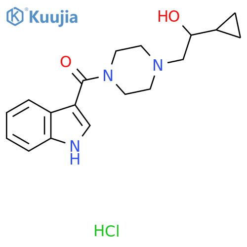 1-cyclopropyl-2-4-(1H-indole-3-carbonyl)piperazin-1-ylethan-1-ol hydrochloride structure