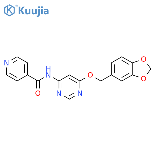 N-{6-[(2H-1,3-benzodioxol-5-yl)methoxy]pyrimidin-4-yl}pyridine-4-carboxamide structure