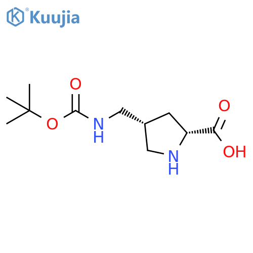 (2R,4R)-4-(((tert-butoxycarbonyl)amino)methyl)pyrrolidine-2-carboxylic acid structure
